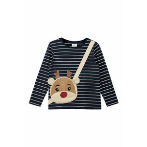 Bluza din bumbac cu buzunar in forma de ren - Albastru ultramarin/Bej imagine