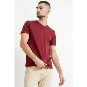 Tricou slim fit cu decolteu in V Shield - Rosu inchis imagine