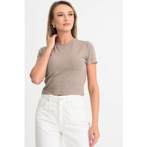 Tricou crop slim fit - Grej imagine