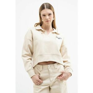 Bluza de trening crop cu guler polo - Bej deschis imagine