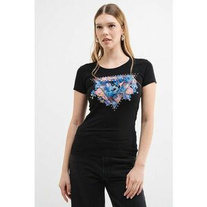 Tricou slim fit cu logo si decolteu la baza gatului - Negru/Albastru imagine