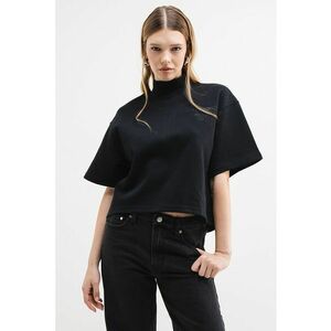 Bluza crop cu guler inalt - Negru imagine