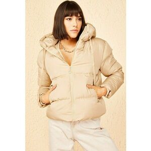 Palton cu gluga - captusit - bej - bumbac - imagine