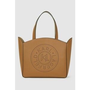 Geanta tote din piele cu logo cu perforatii - Caramel imagine