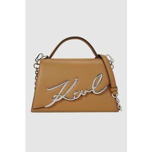Geanta din piele cu maner Signature - Caramel/Argintiu imagine