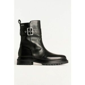 Botine din piele cu bareta decorativa cu catarama - Negru imagine