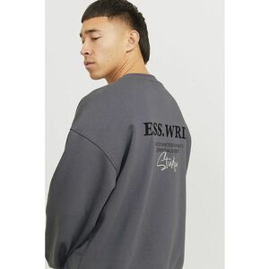 Bluza de trening cu decolteu la baza gatului si imprimeu pe partea din spate - Gri imagine