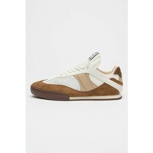 Pantofi sport cu aspect cu perforatii si insertii din piele intoarsa - Alb/Maro deschis imagine