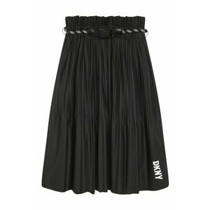 Fusta midi cu pliuri si cordon in talie - Negru imagine