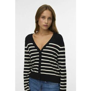 Cardigan cu decolteu in V si model in dungi - Alb/Negru imagine