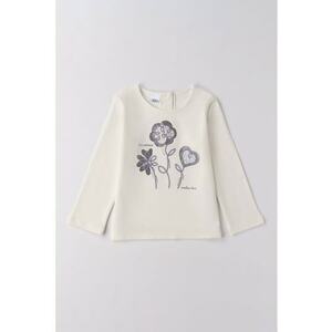 Bluza cu decolteu rotund si model floral - Crem imagine