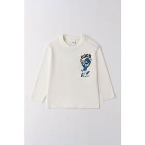 Bluza de bumbac cu decolteu la baza gatului - Alb imagine