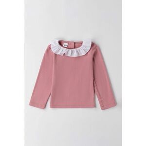 Bluza striata cu guler cu volane - Roz prafuit imagine