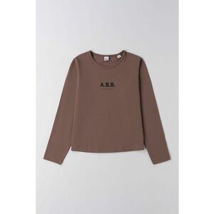 Bluza cu decolteu la baza gatului si imprimeu text - Maro deschis imagine