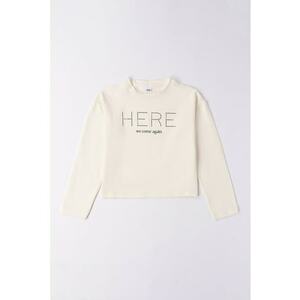 Bluza din amestec de bumbac cu strasuri - Crem imagine