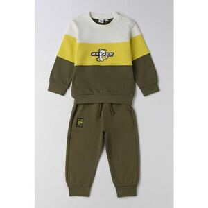 Set de bluza cu decolteu la baza gatului si pantaloni de trening - 2 piese - Maro/Galben imagine