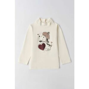 Bluza din amestec de bumbac cu imprimeu grafic si guler scurt - Crem imagine