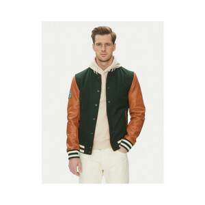 Geaca barbati - Varsity Bomber - piele naturala - verde - maro imagine