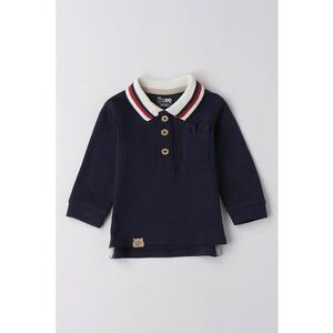Bluza polo de bumbac cu buzunar aplicat - Rosu/Alb/Bleumarin imagine