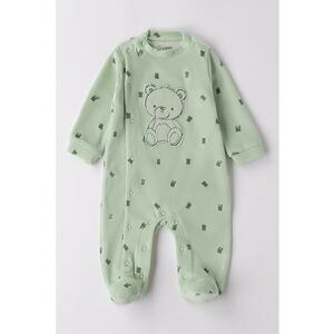Salopeta din amestec de bumbac cu model urs - Verde pal/Verde feriga imagine