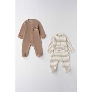Set de salopete din amestec de bumbac - 2 piese - Alb fildes/Maro deschis imagine