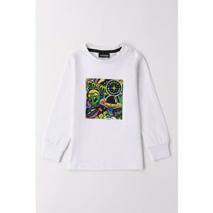 Bluza de bumbac cu imprimeu spatial - Alb/Verde/Negru imagine