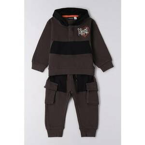 Trening cu pantaloni cargo si gluga - Maro cognac/Negru imagine