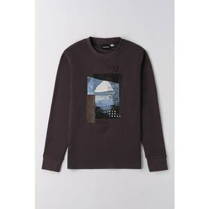 Bluza de bumbac cu imprimeu grafic si decolteu la baza gatului - Alb/Maro cognac/Albastru lavanda imagine
