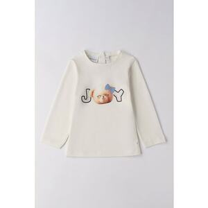 Bluza cu imprimeu pe piept - Alb fildes/Maro/Bej imagine