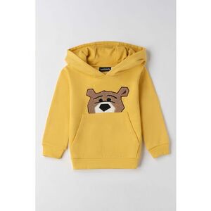 Hanorac cu broderie si buzunar kangaroo - Alb/Galben sofran/Maro deschis imagine