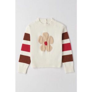 Pulover cu model si terminatii striate - Alb fildes/Maro scortisoara/Rosu vermillion imagine