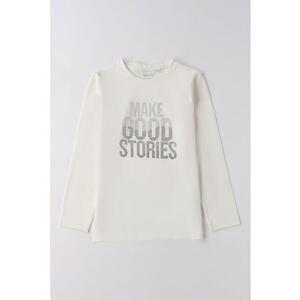 Bluza din amestec de bumbac cu imprimeu text - Alb fildes/Argintiu inchis/Argintiu imagine