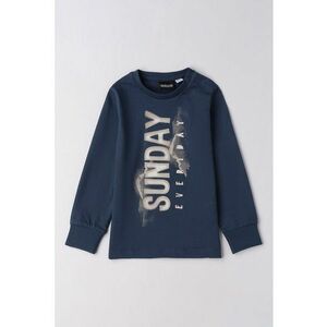 Bluza de bumbac cu imprimeu text - Albastru ultramarin/Maro taupe deschis imagine