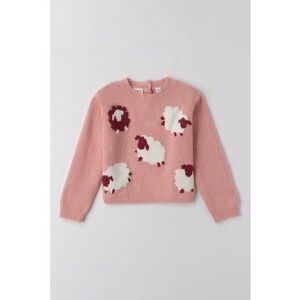 Pulover din amestec de lana cu model abstract - Alb/Rosu inchis/Roz prafuit imagine