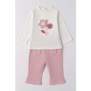Set de bluza si pantaloni cu model - 2 piese - Alb fildes/Roz prafuit imagine