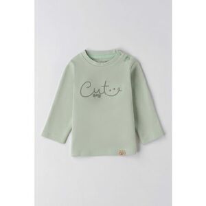 Bluza de bumbac cu text brodat - Verde pal/Kaki imagine
