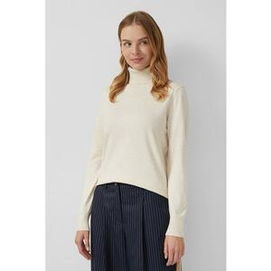 Pulover uni slim fit cu guler inalt - Bej deschis imagine