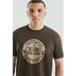 Tricou regular fit cu model grafic - Maro inchis imagine