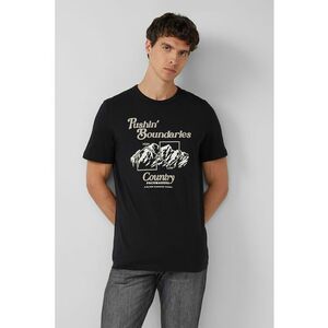 Tricou de bumbac cu imprimeu grafic - Negru/Maro taupe imagine