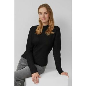 Pulover texturat cu decolteu la baza gatului - Negru imagine
