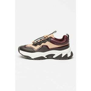 Pantofi sport de plasa cu garnituri de piele ecologica - Maro inchis/Roz somon/Violet pruna imagine