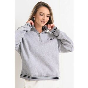Bluza de trening cu fermoar scurt si guler - Gri melange imagine