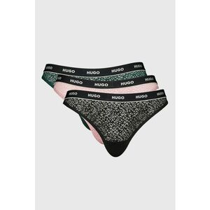 Set de chiloti tanga din dantela cu banda logo in talie - 3 perechi - Negru/Lila/Verde englez imagine