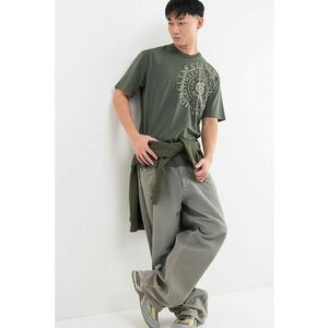Tricou lejer cu logo circular - Alb fildes/Kaki inchis imagine