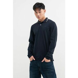 Bluza polo slim fit din amestec de bumbac - Albastru inchis/Grej imagine
