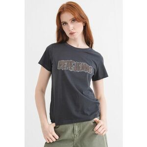 Tricou de bumbac cu logo cu strasuri - Albastru inchis/Argintiu imagine