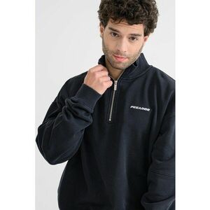Bluza de trening cu guler cu fermoar scurt si maneci cazute - Negru stins imagine
