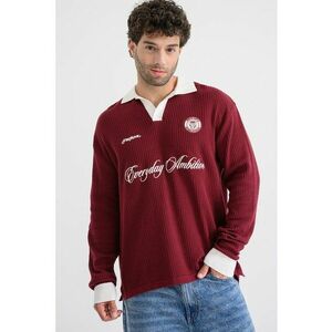 Bluza polo striata cu text brodat - Rosu imagine