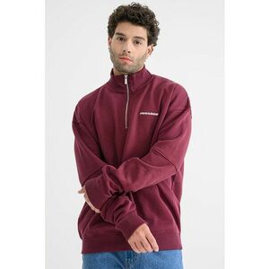Bluza de trening cu guler cu fermoar scurt si maneci cazute - Rosu imagine