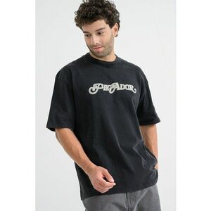Tricou din bumbac cu imprimeu logo si maneci cazute - Negru stins imagine